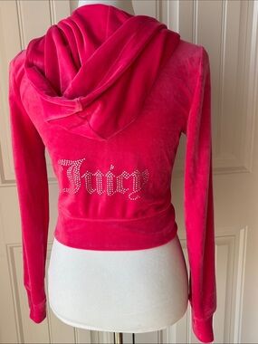 Juicy Couture Pink Velour Rhinestone Bling Hoodie Jacket Size S